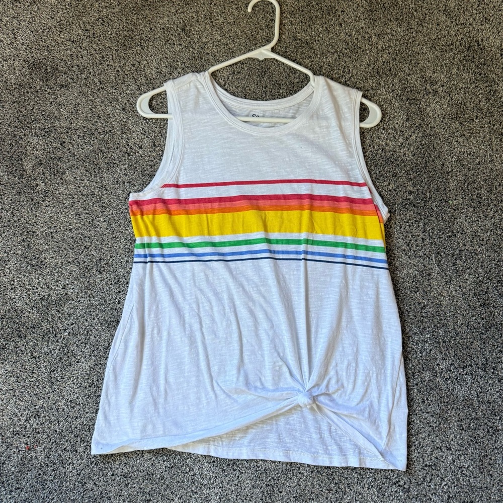 SO White Tank Top with Rainbow Stripes